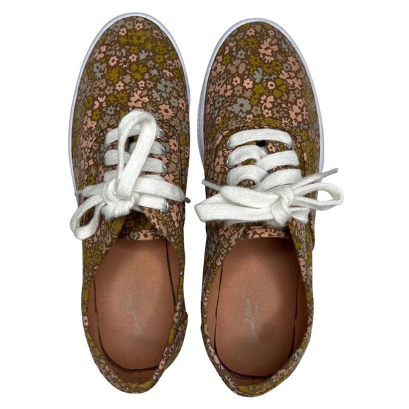 Universal Thread Sneakers Lace Up Canvas Floral Brown Pink 7 - Picture 9 of 16